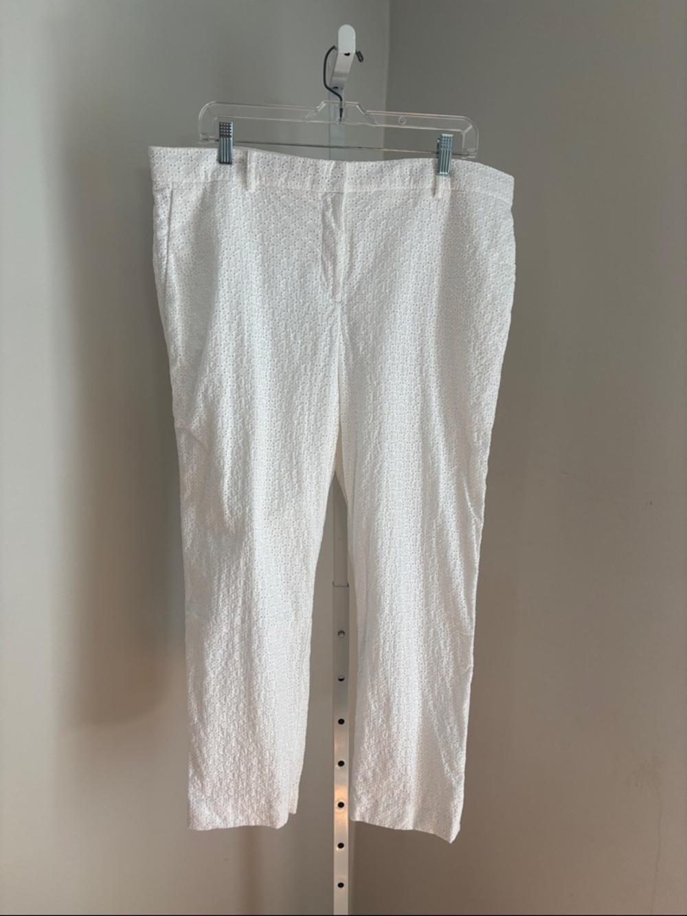 Ann Taylor White Chinos Textured Eyelet White Ankle Length Cropped Pants Size 14